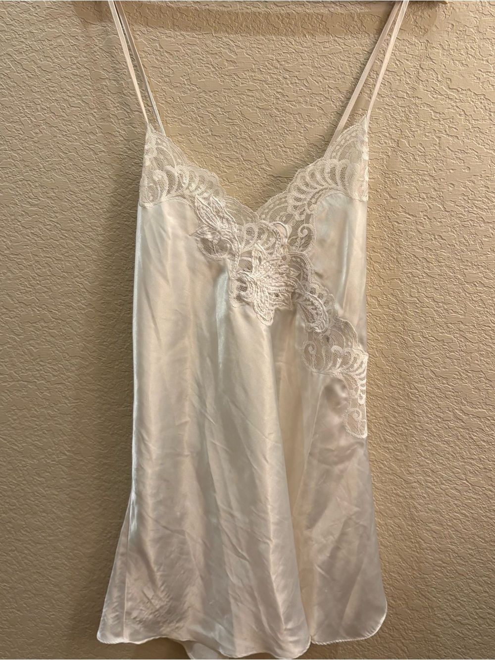 Vintage Josie by Natori Ivory Silky Slip Dress Lace Trim Bride Fairycore